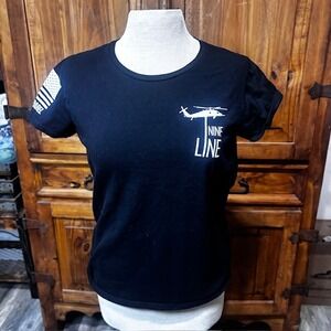 Nine Line Apparel Womens Black US Flag Helicopter Oath T Shirt